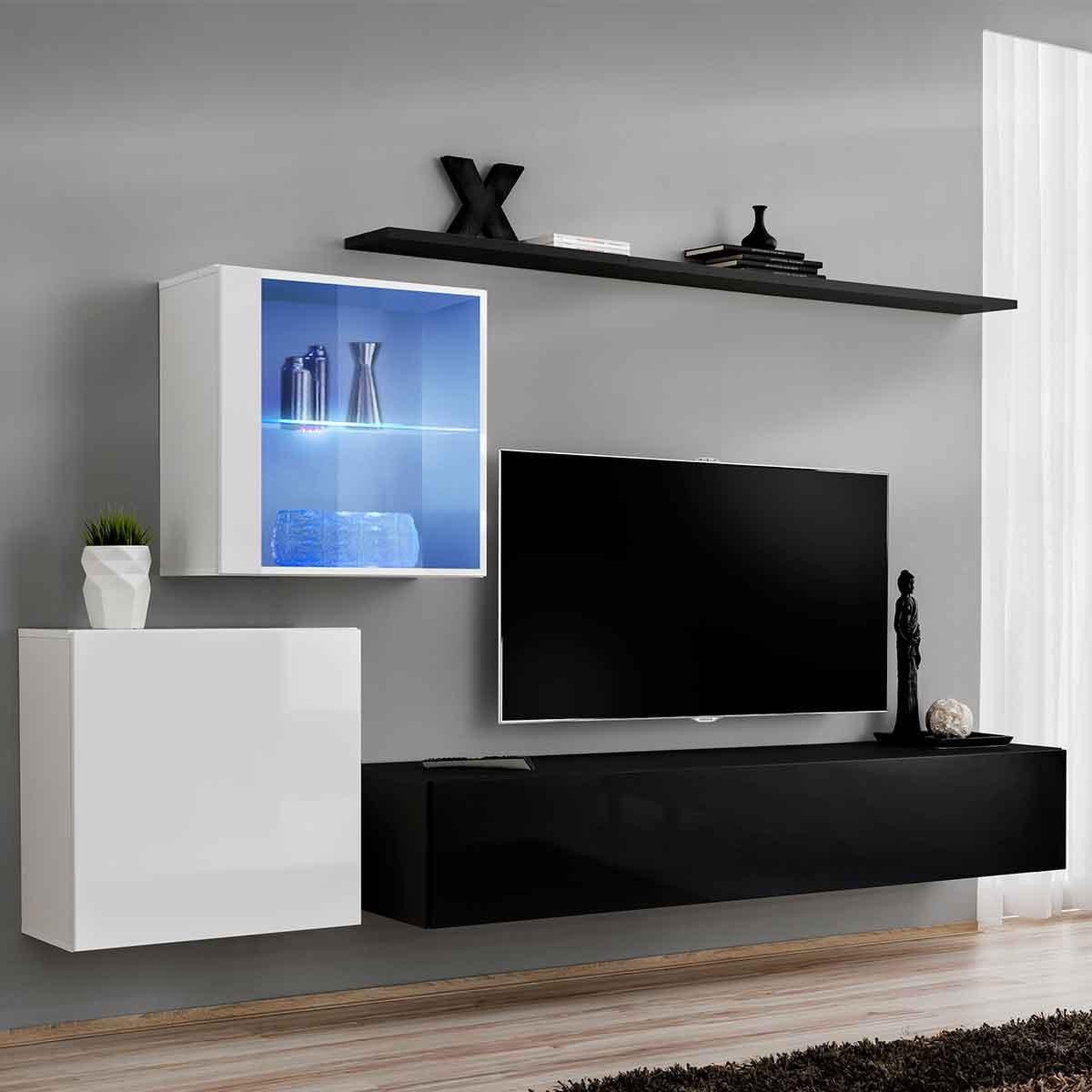 Paris Prix Meuble tv mural design  switch xv  260cm noir & blanc