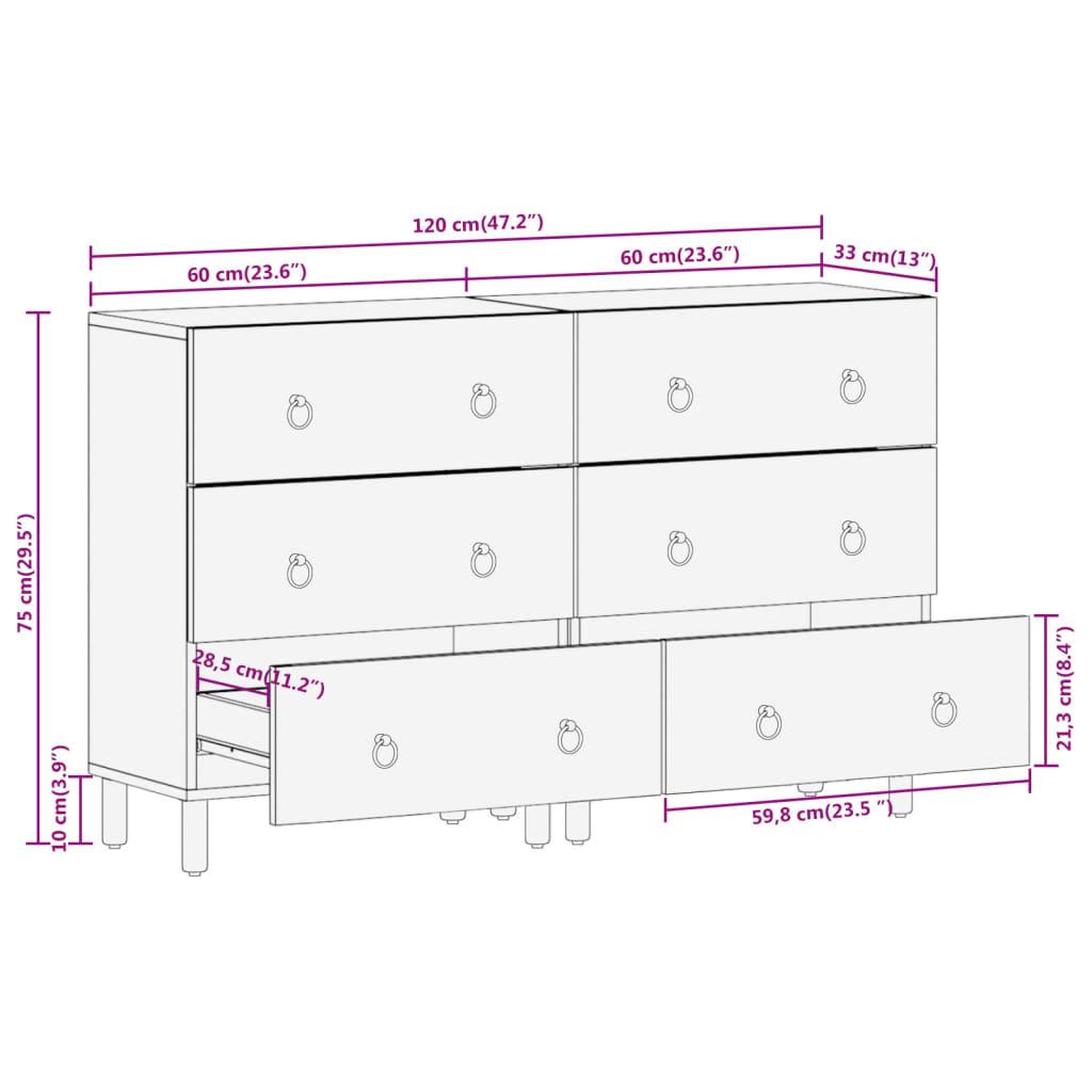 Voir la diapositive 6 : VIDAXL Armoires laterales 2 pcs 60x33x75 cm bois massif de manguier