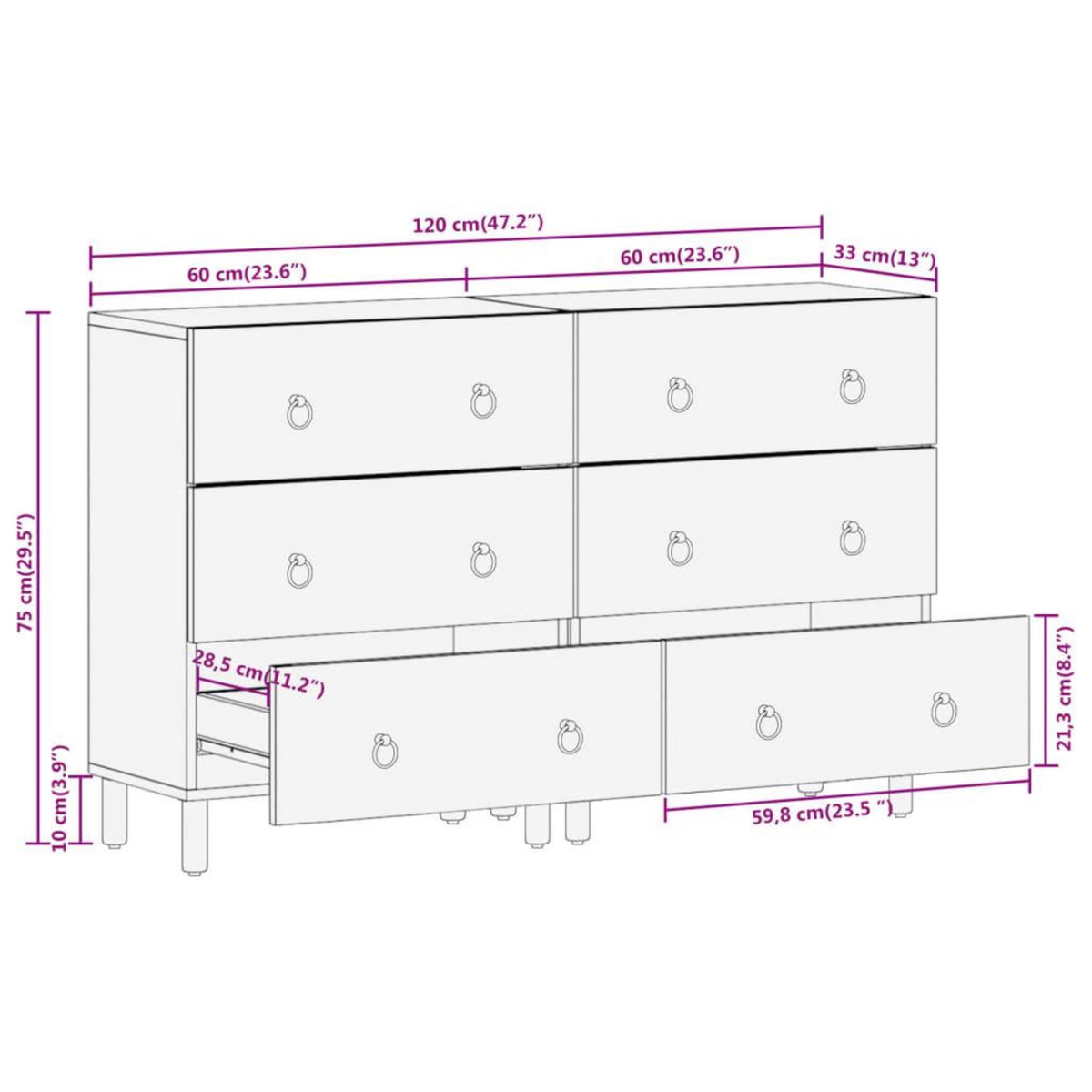 VIDAXL Armoires laterales 2 pcs 60x33x75 cm bois massif de manguier