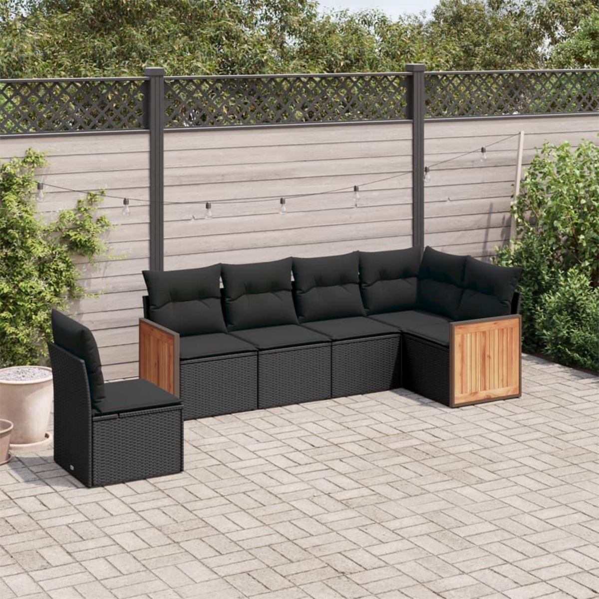 VIDAXL Salon de jardin 6 pcs avec coussins noir resine tressee