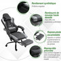 Voir la diapositive 4 : VINSETTO Vinsetto Fauteuil de bureau gamer style baquet racing - pivotant, inclinable - coussin lombaire, tétière, repose-pieds inclus - revêtement synthétique gris noir