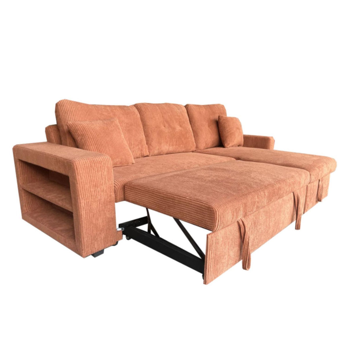 CONCEPT USINE Canapé d'angle convertible 4 places avec coffre en velours côtelé terracotta GLASGOW