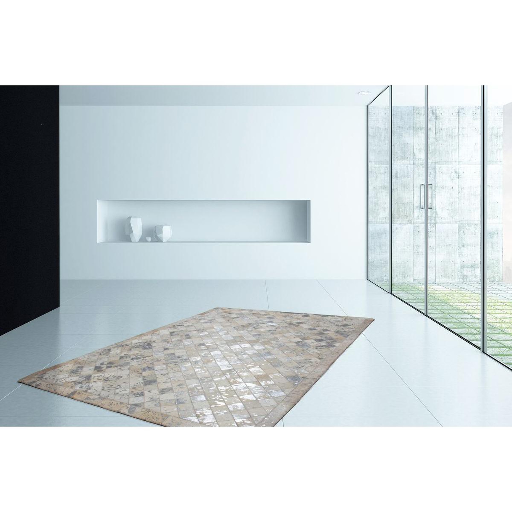 Voir la diapositive 2 : Paris Prix Tapis en Cuir Effet Mosaïque  Lavish  Gris & Argent