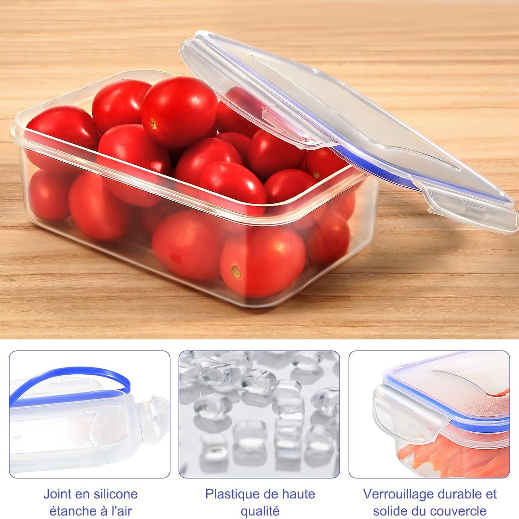 Voir la diapositive 4 : YASHE Boîtes alimentaires, 32 pièces, 16 récipients, 9,3 L