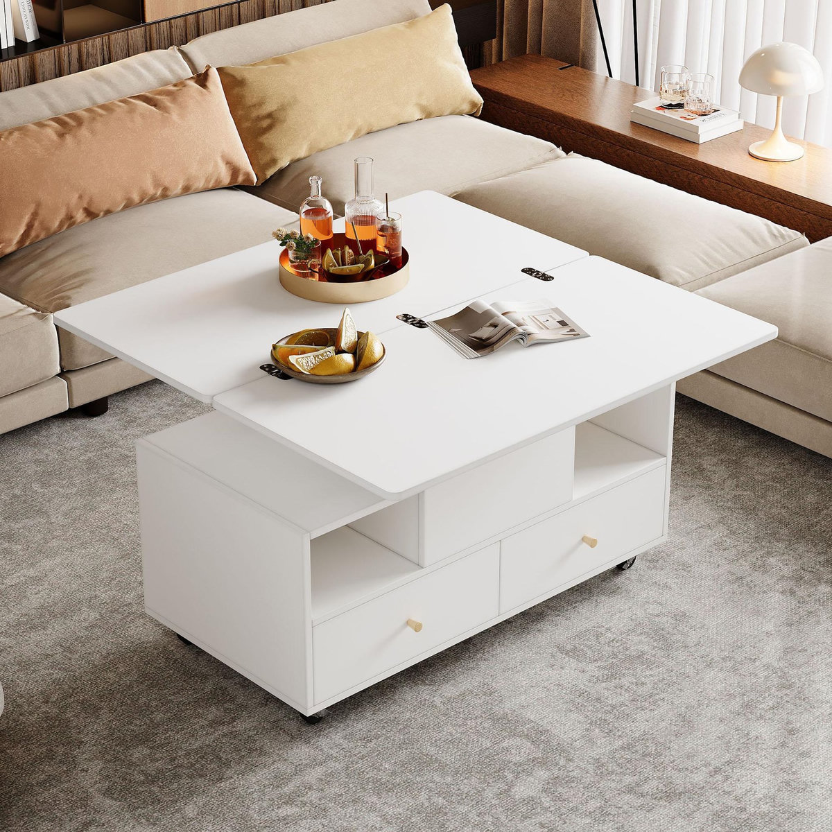MERAX Table basse relevable rectangulaire blanc - 50x100 cm mdf