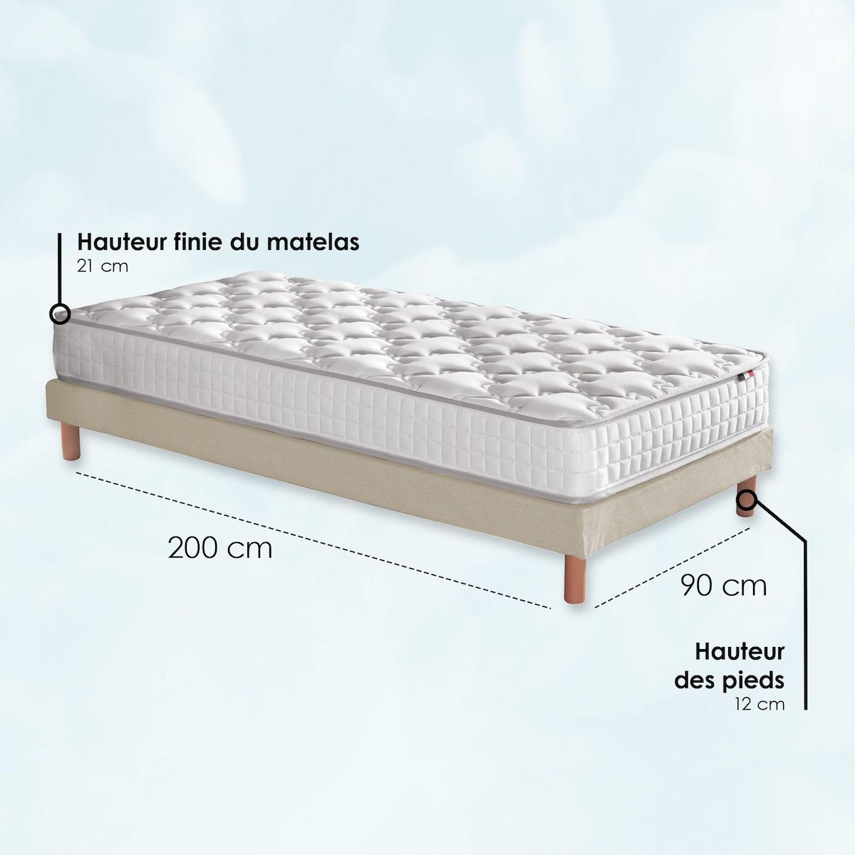 IDLITERIE Ensemble matelas ressorts ASTRE + sommier pour un confort durable
