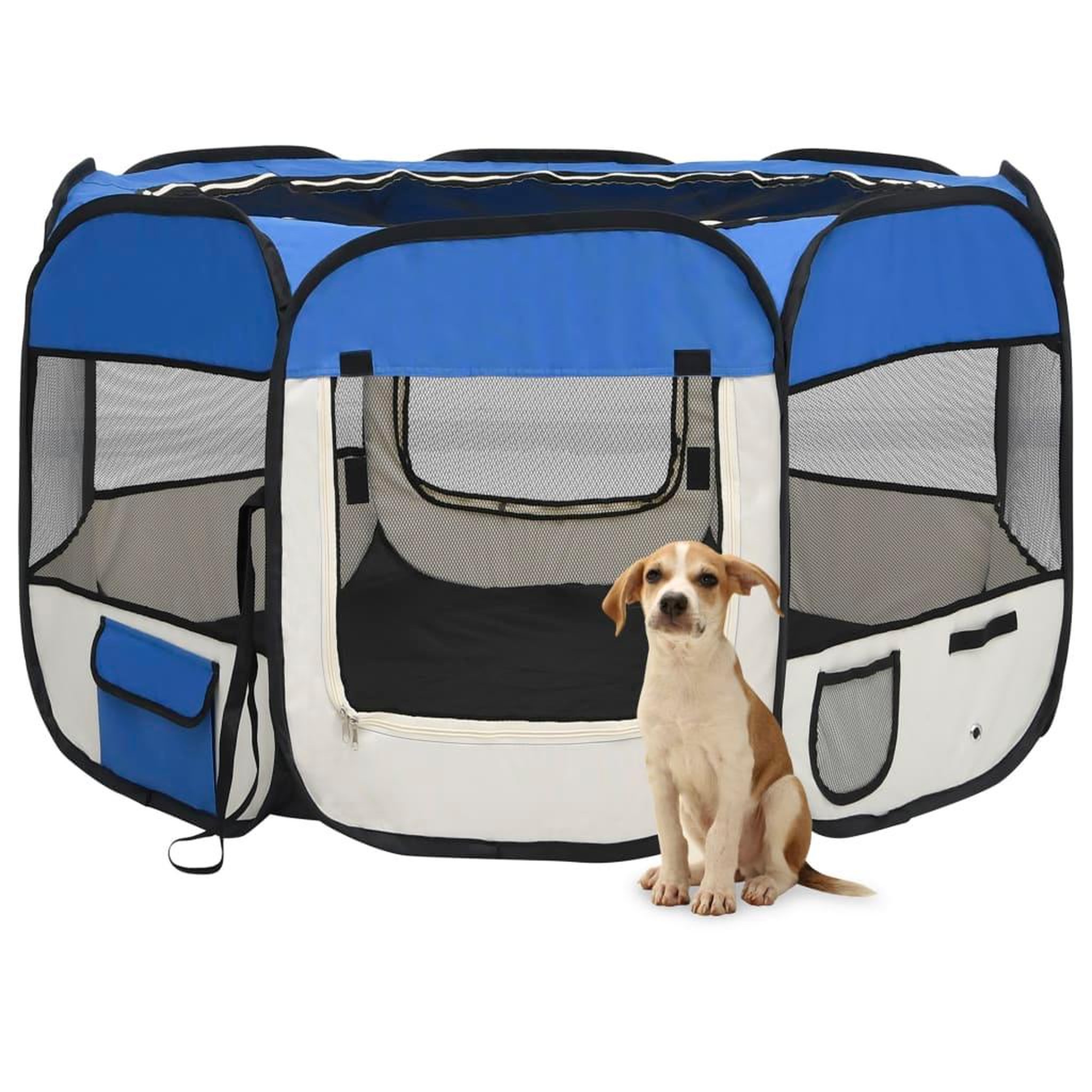 Voir la diapositive 1 : VIDAXL Parc pliable pour chien avec sac de transport Bleu 110x110x58cm