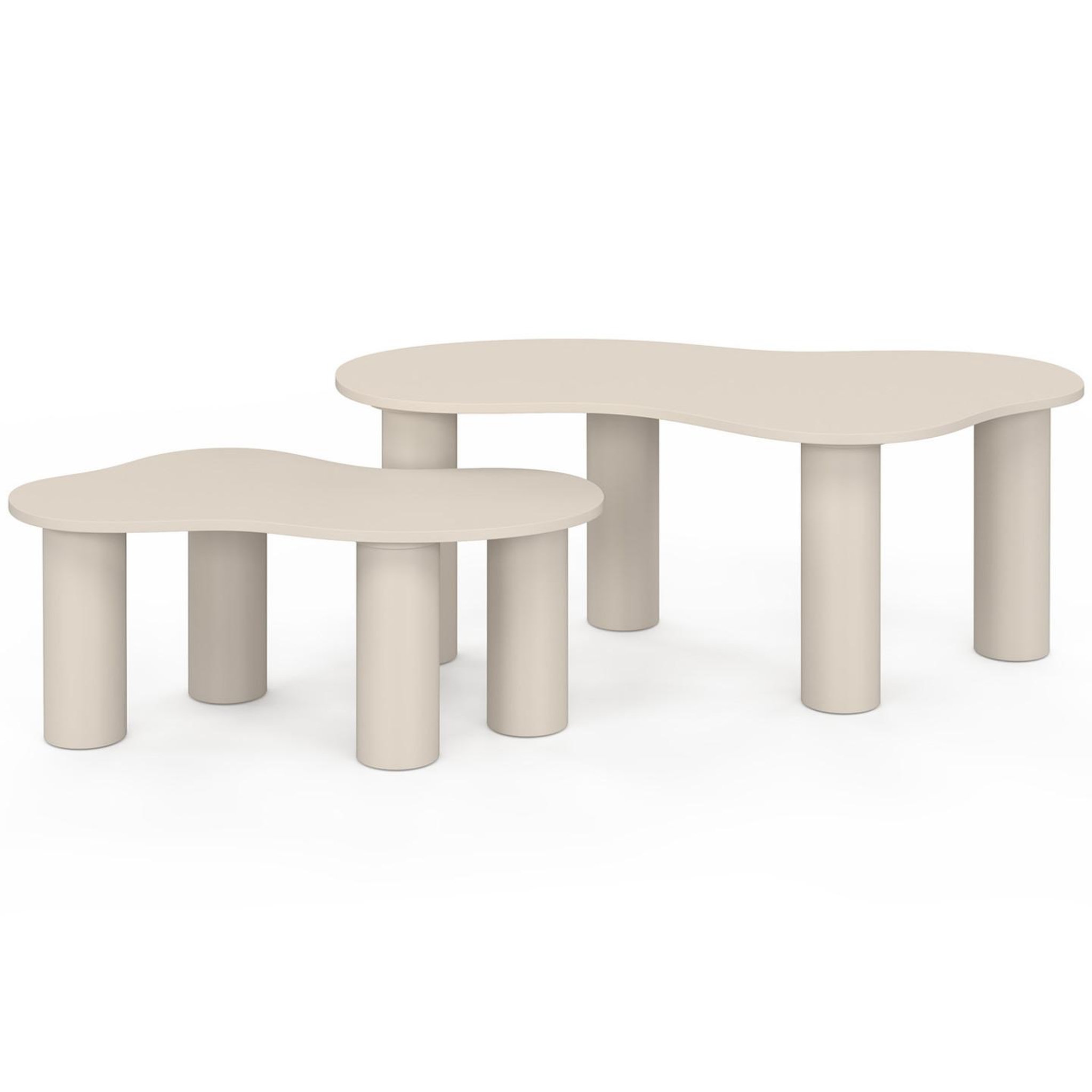 Voir la diapositive 4 : ID MARKET Lot de 2 tables basses gigognes organique 80/110 cm bois beige
