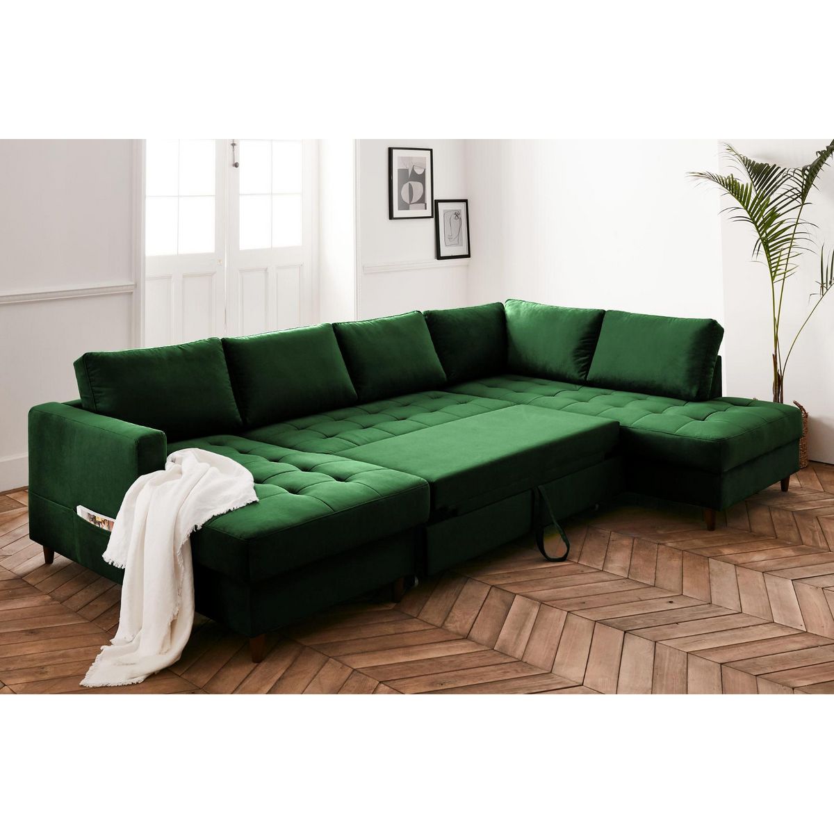 LISA DESIGN Anna - canapé panoramique d'angle droit - 7 places - convertible avec coffre - en velours