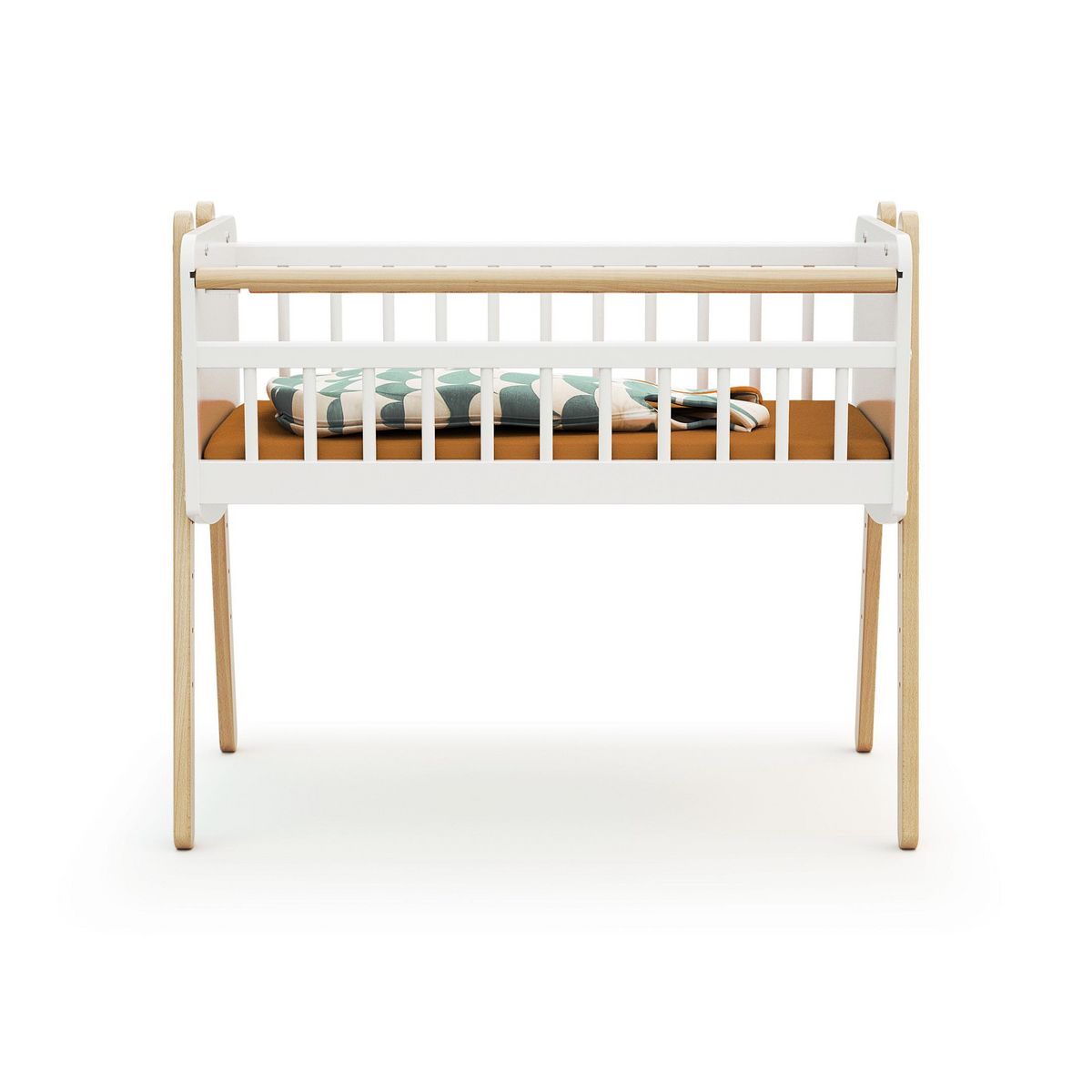 AT4 Berceau cododo en bois PIRATE Blanc et Hêtre Verni 40 x 80 cm