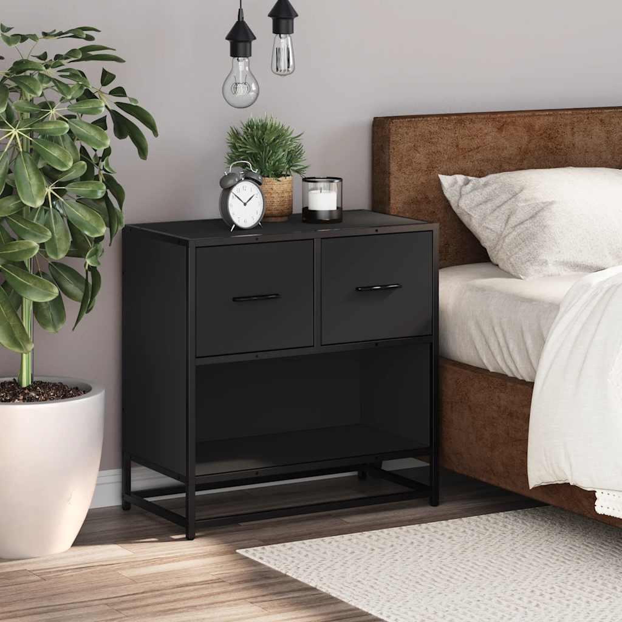 Voir la diapositive 3 : VIDAXL Table de chevet noir 60x31x60 cm bois d'ingenierie et metal