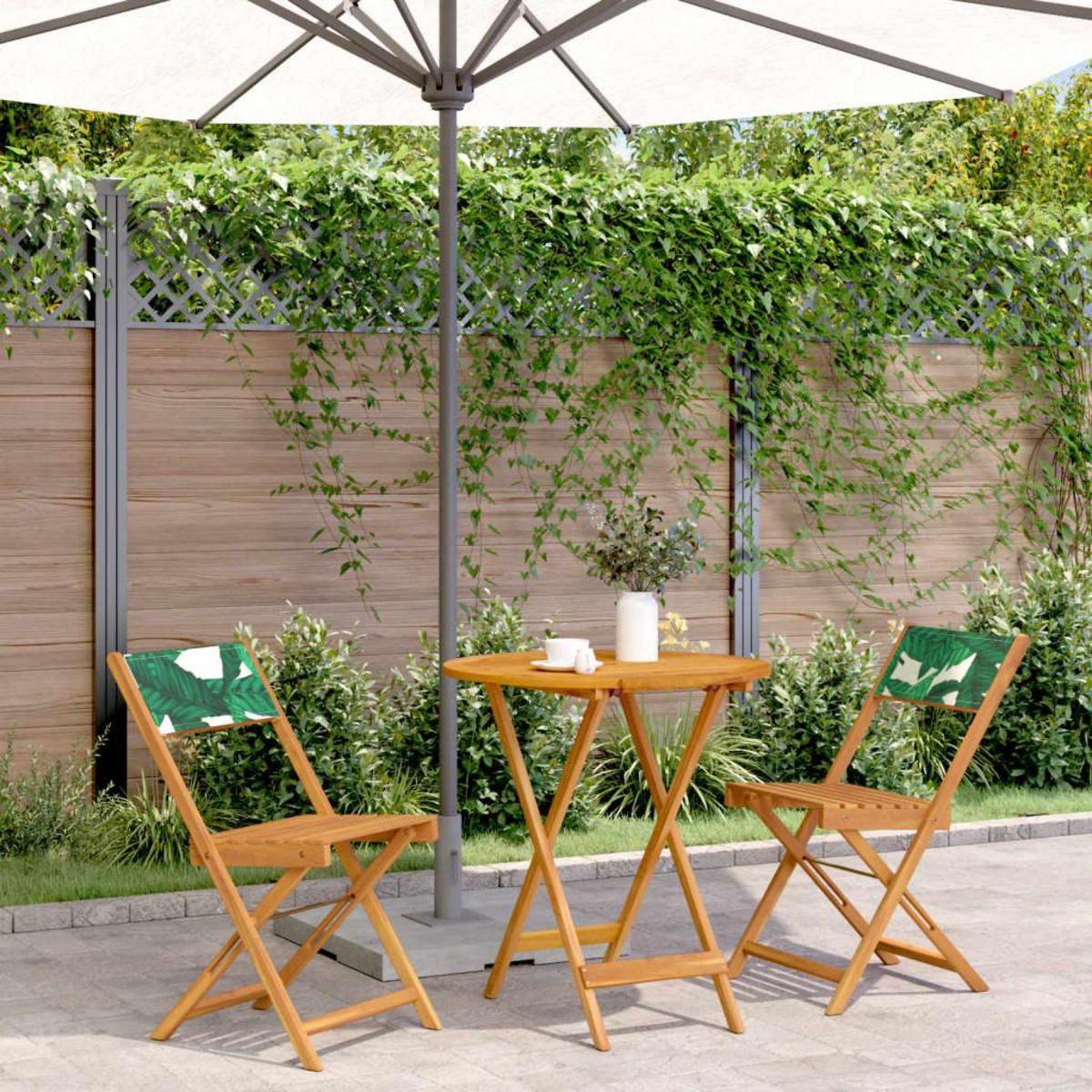 VIDAXL Ensemble de bistro 3 pcs motif de feuilles tissu et bois massif