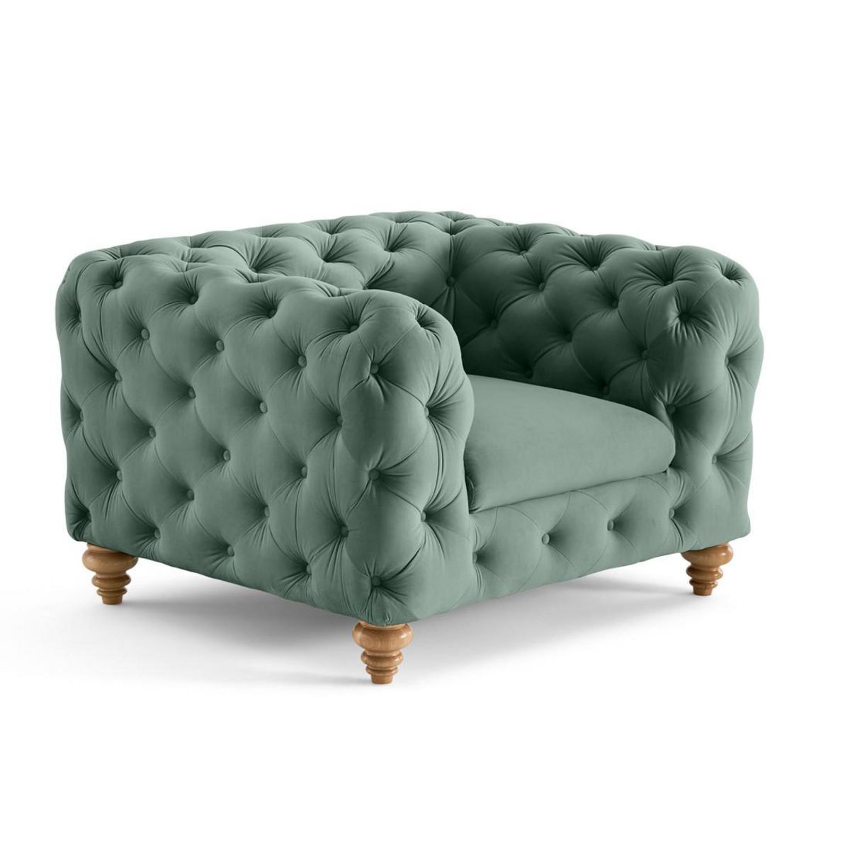 LISA DESIGN Walter - fauteuil chesterfield en velours - pieds bois