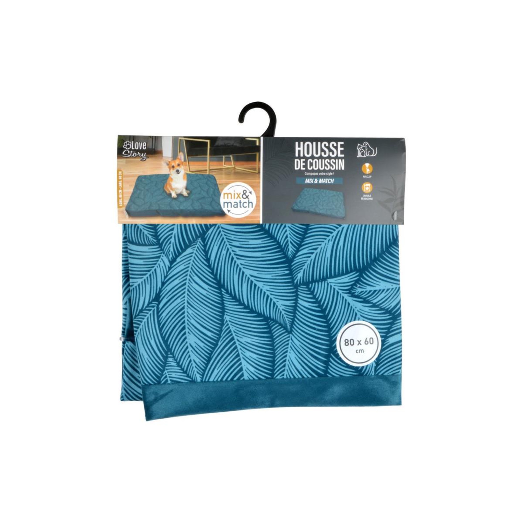 Voir la diapositive 5 : LOVE STORY Housse de coussin pour chien & chat  everplant  80cm emeraude