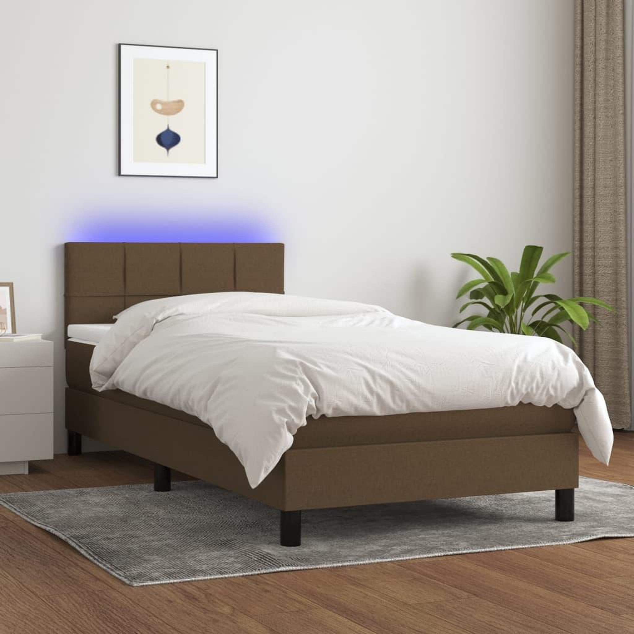 Voir la diapositive 1 : VIDAXL Sommier a lattes de lit et matelas et LED Marron fonce 80x200cm