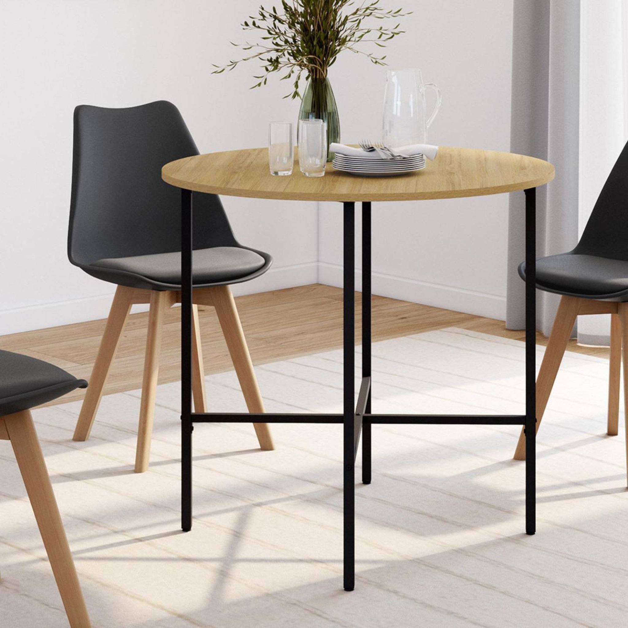 ID MARKET Table à manger fixe ronde detroit 4 personnes design industriel 80 cm