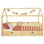 IDIMEX Lit cabane NUNA lit enfant simple montessori en bois 90 x 200 cm, avec rangement 2 tiroirs, en pin massif à la finition naturelle