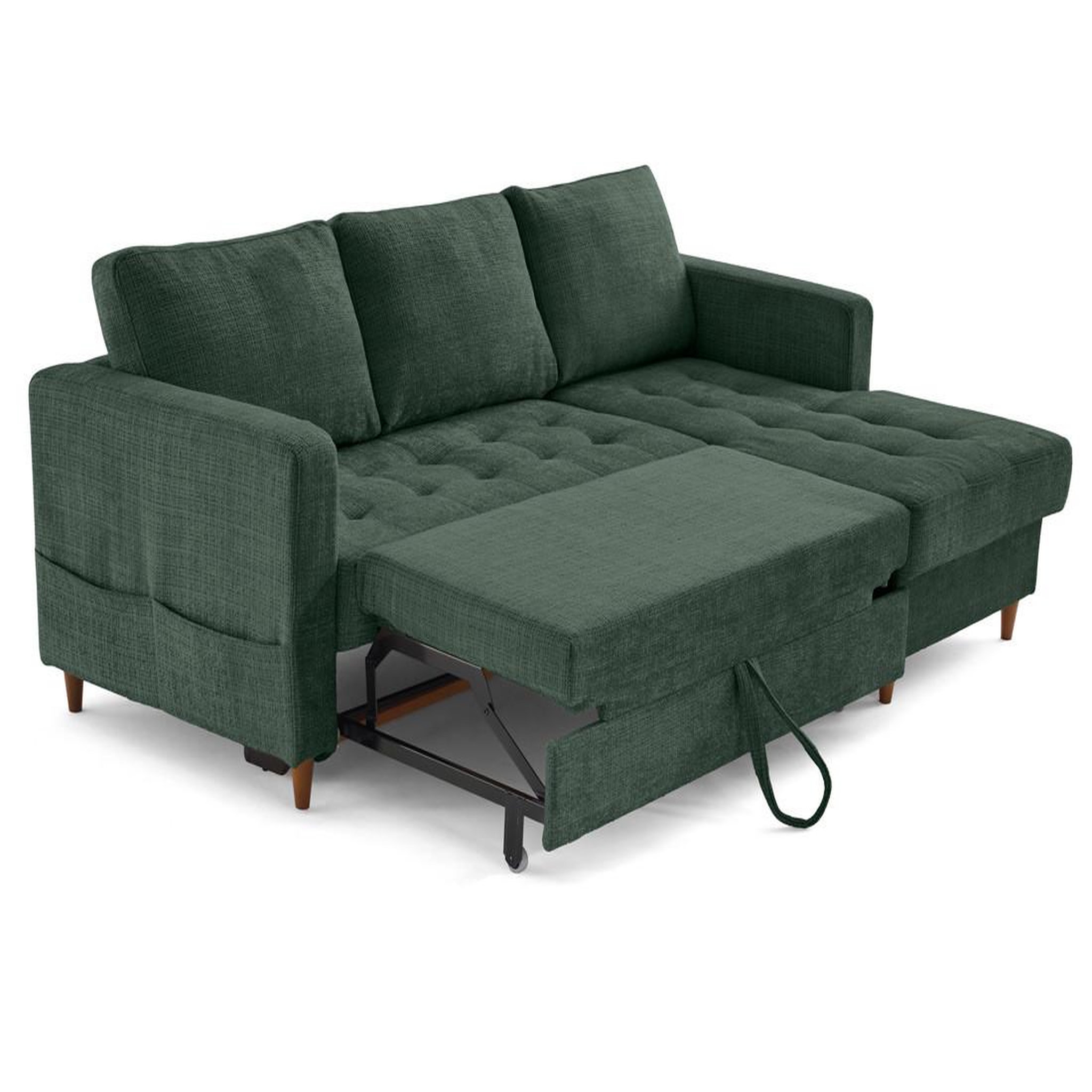 Voir la diapositive 2 : LISA DESIGN Anna - canapé d'angle droit 4 places convertible avec coffre en velours texturé