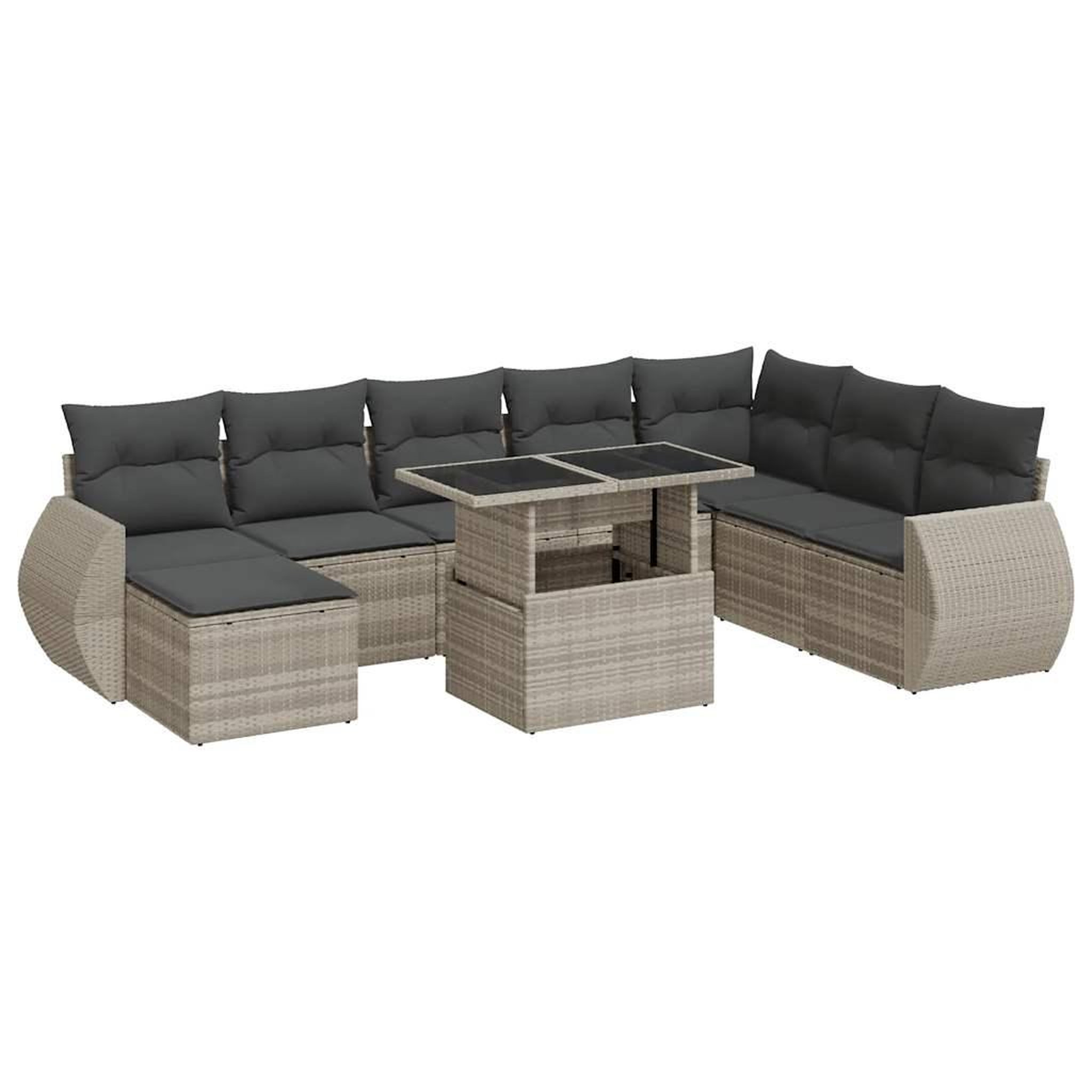 Voir la diapositive 2 : VIDAXL Salon de jardin 9 pcs avec coussins gris clair resine tressee