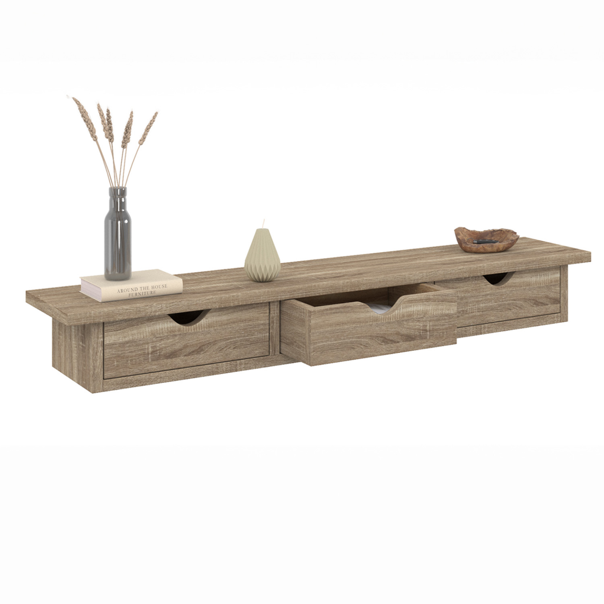 Voir la diapositive 4 : ID MARKET Etagère murale console d'entrée lise 3 tiroirs façon hêtre