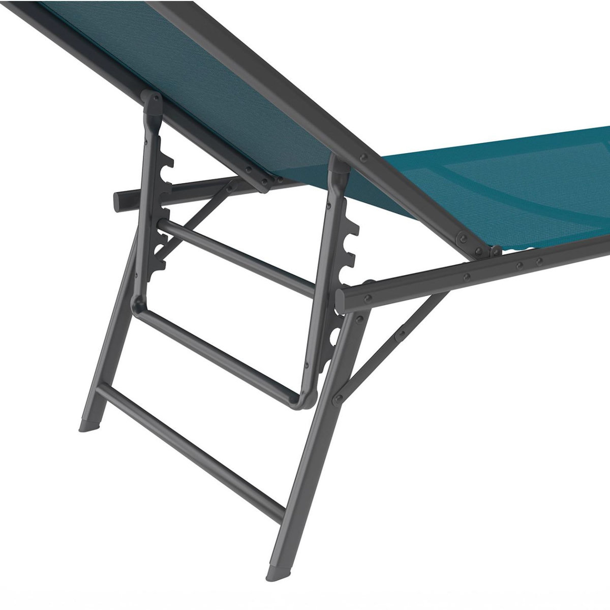 ID MARKET Lot de 2 transats de jardin inclinables KAILUA en acier gris anthracite et toile bleu canard