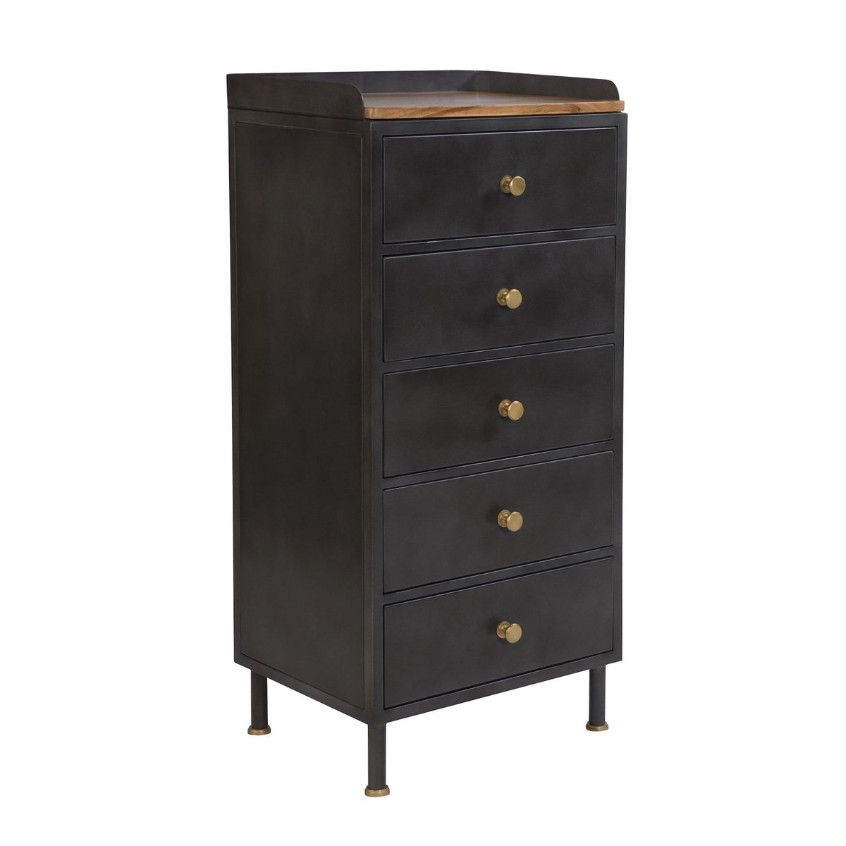 Rendez vous déco Chiffonnier 5 tiroirs en métal gris métallisé et bois de manguier-Gauthier