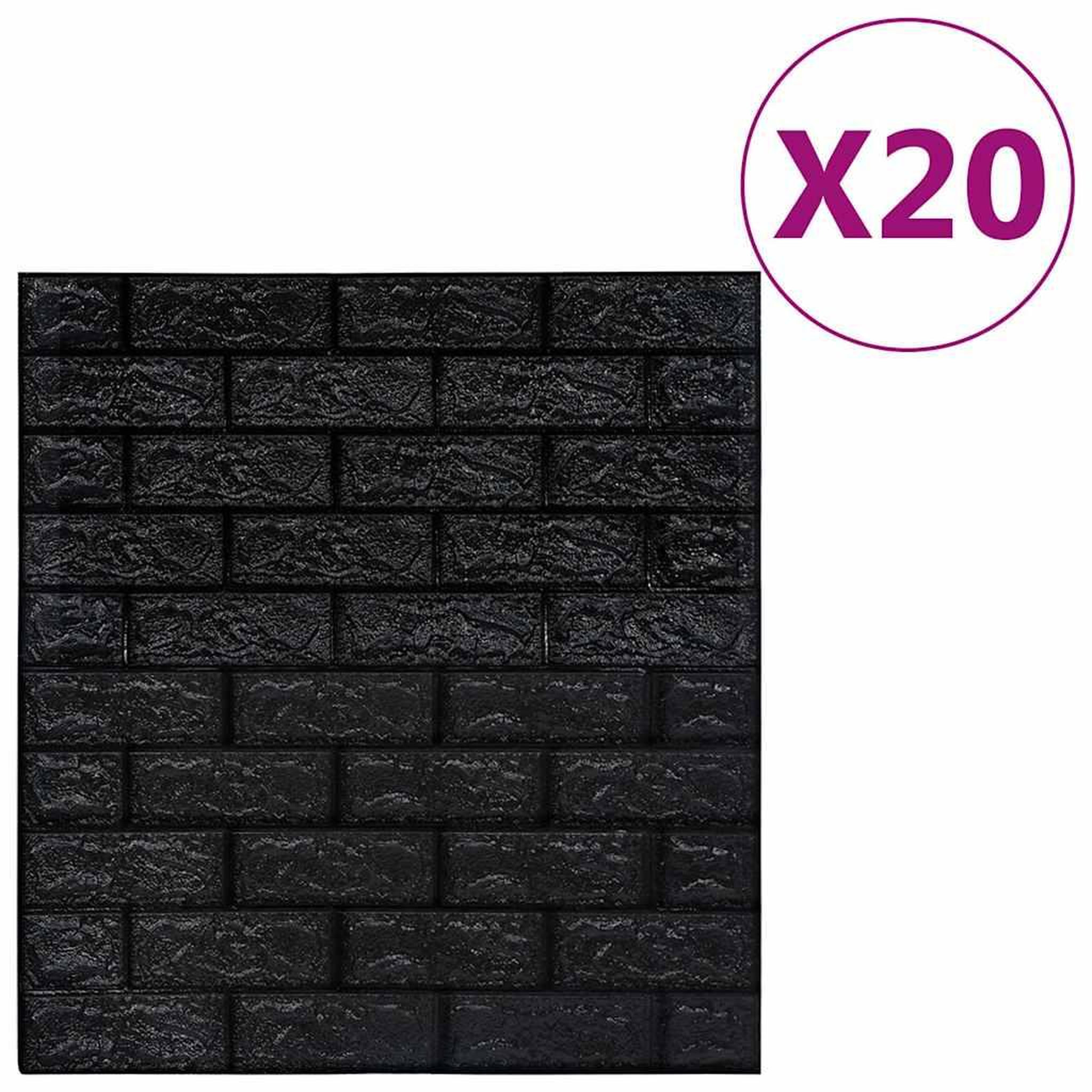 VIDAXL Papier peint 3d autoadhesif briques 20 pcs noir