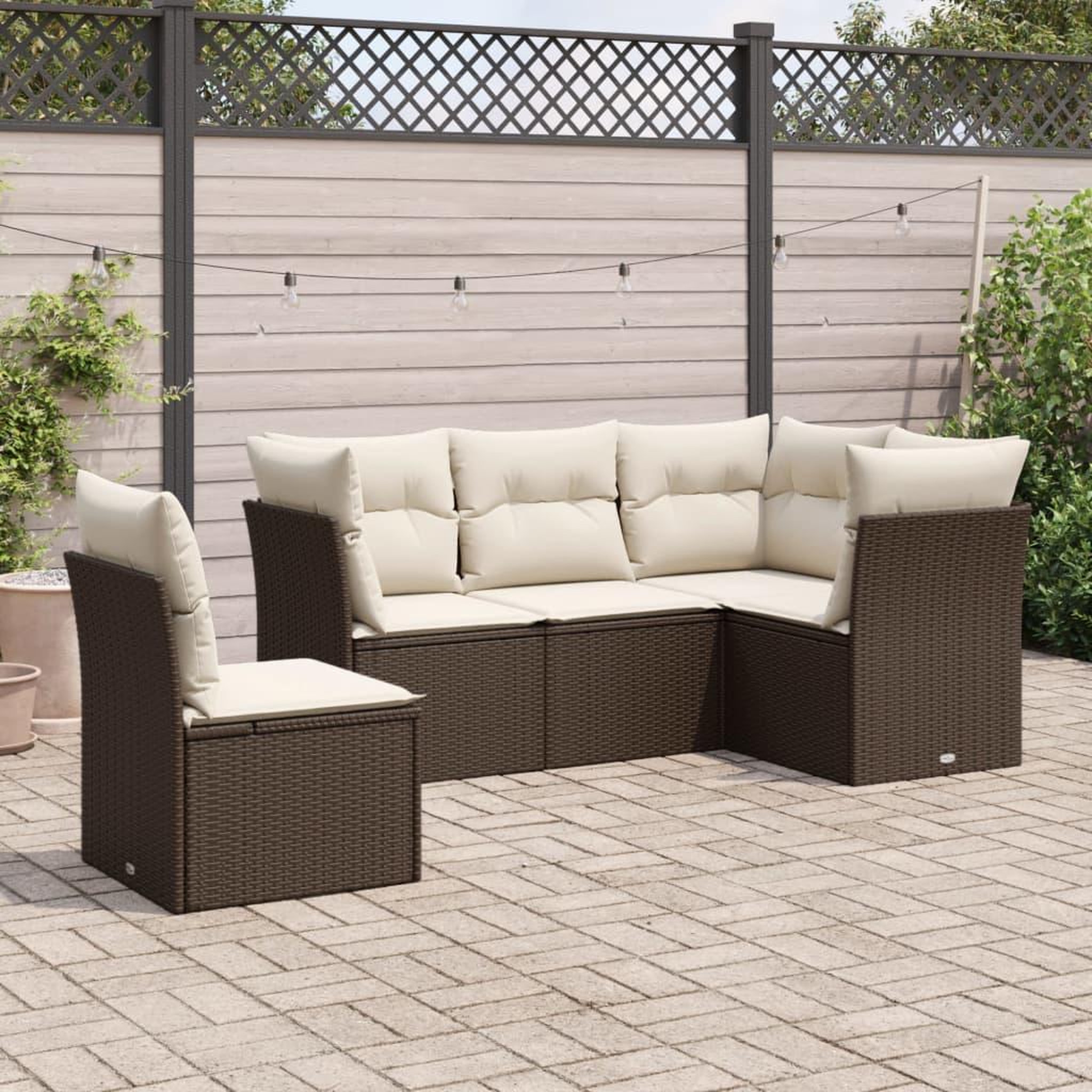 VIDAXL Salon de jardin avec coussins 5 pcs marron resine tressee