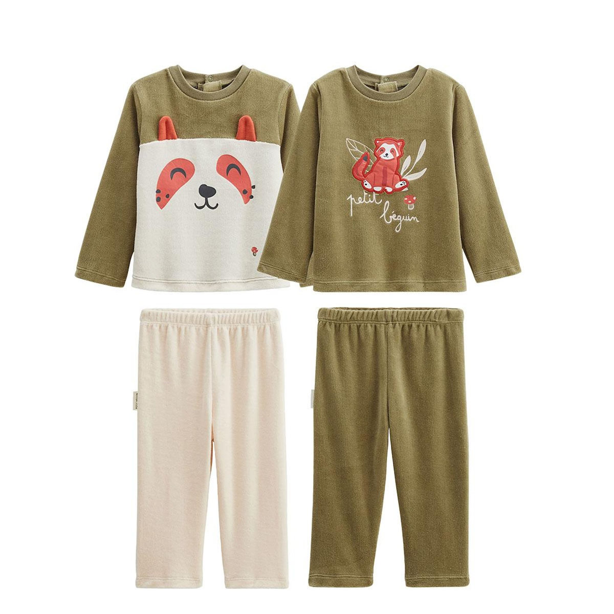 Petit Béguin Lot de 2 pyjamas enfant 2 pièces en velours Gustin