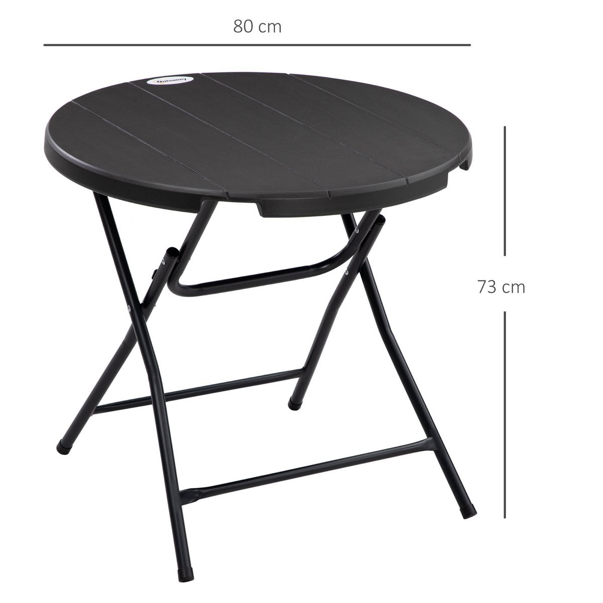 OUTSUNNY Table de jardin pliable 4 personnes table ronde pliante Ø 80 cm acier époxy plateau HDPE aspect bois gris
