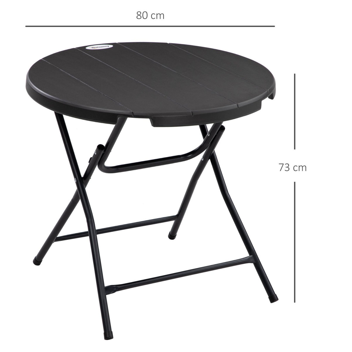 OUTSUNNY Table de jardin pliable 4 personnes table ronde pliante Ø 80 cm acier époxy plateau HDPE aspect bois gris