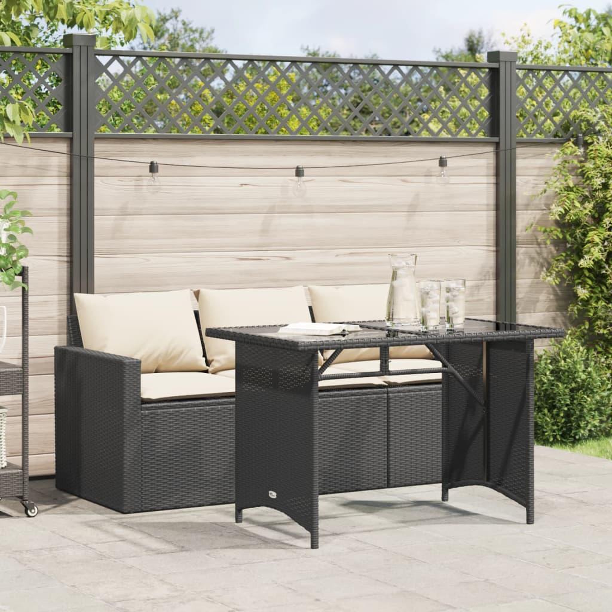 Voir la diapositive 1 : VIDAXL Ensemble a manger de jardin coussins 2pcs noir resine tressee