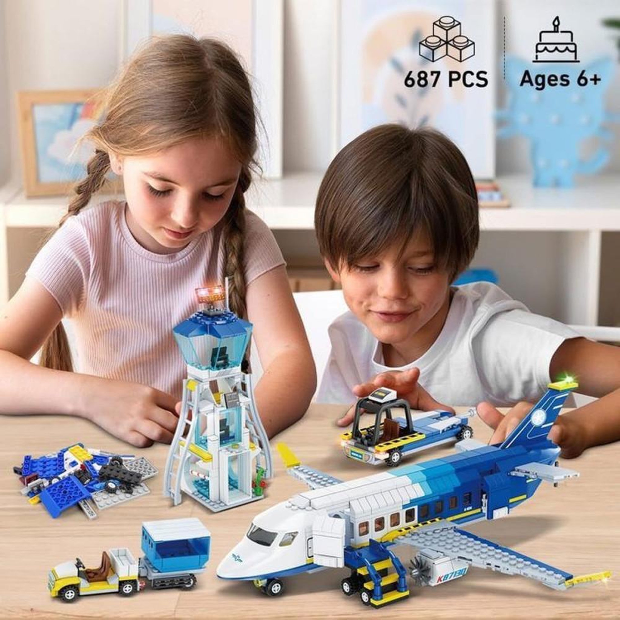 Voir la diapositive 2 : Jouet de construction STEM 3 en 1 Aéroport réaliste transformable 713 pièces ABS non toxique