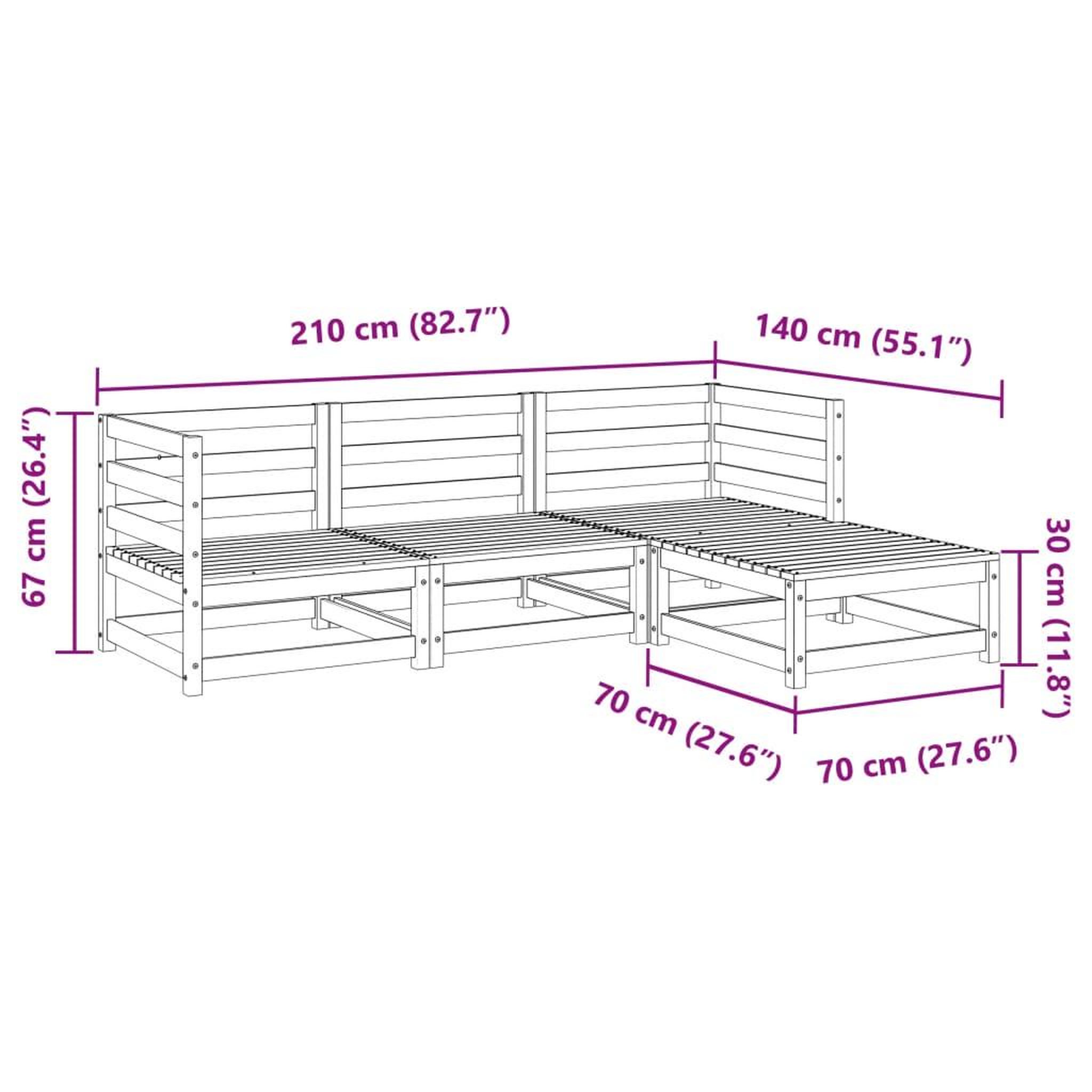 Voir la diapositive 6 : VIDAXL Salon de jardin 4 pcs bois massif de pin