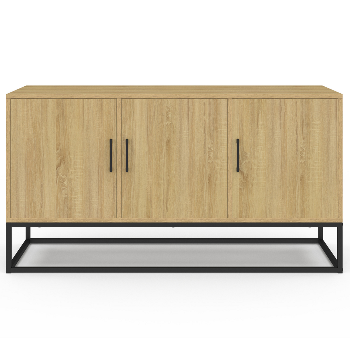 ID MARKET Buffet bas 113 cm DETROIT 3 portes bois et noir design industriel