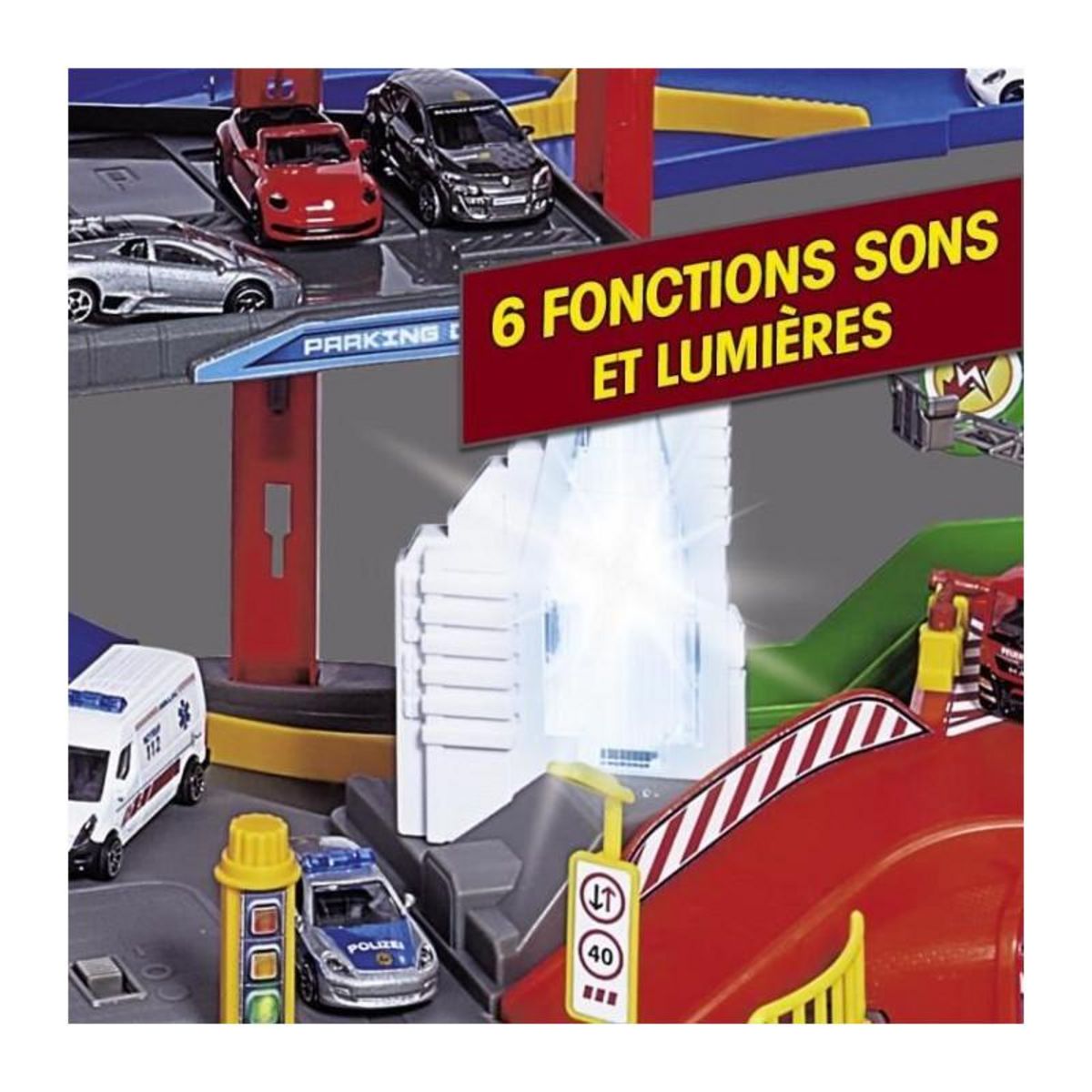 SMOBY Garage Super City Majorette avec 5 véhicule et 1 train - 7 niveaux - 128 x 78cm