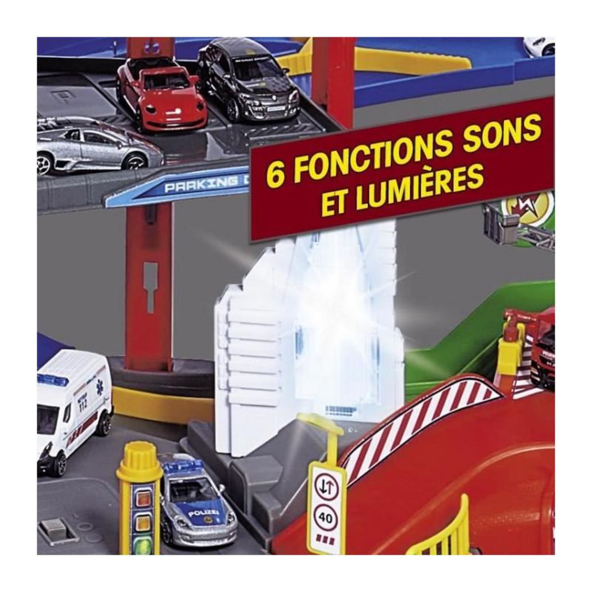 SMOBY Garage Super City Majorette avec 5 véhicule et 1 train - 7 niveaux - 128 x 78cm