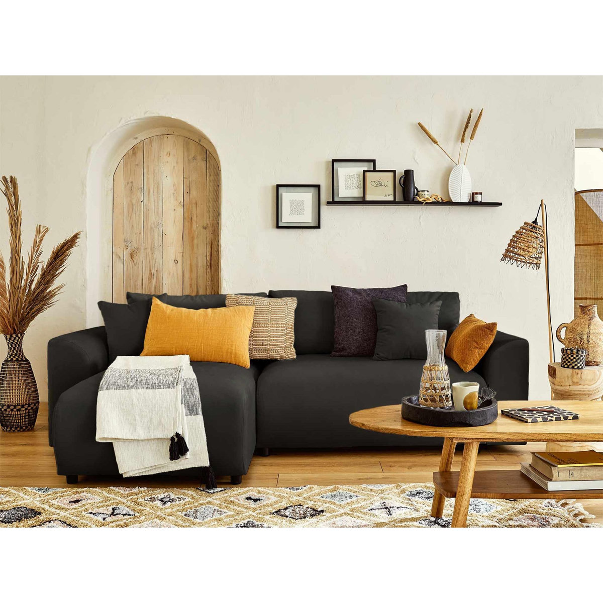 LISA DESIGN Camelia - canapé d'angle réversible - 4 places - convertible avec coffre et poches - en velours