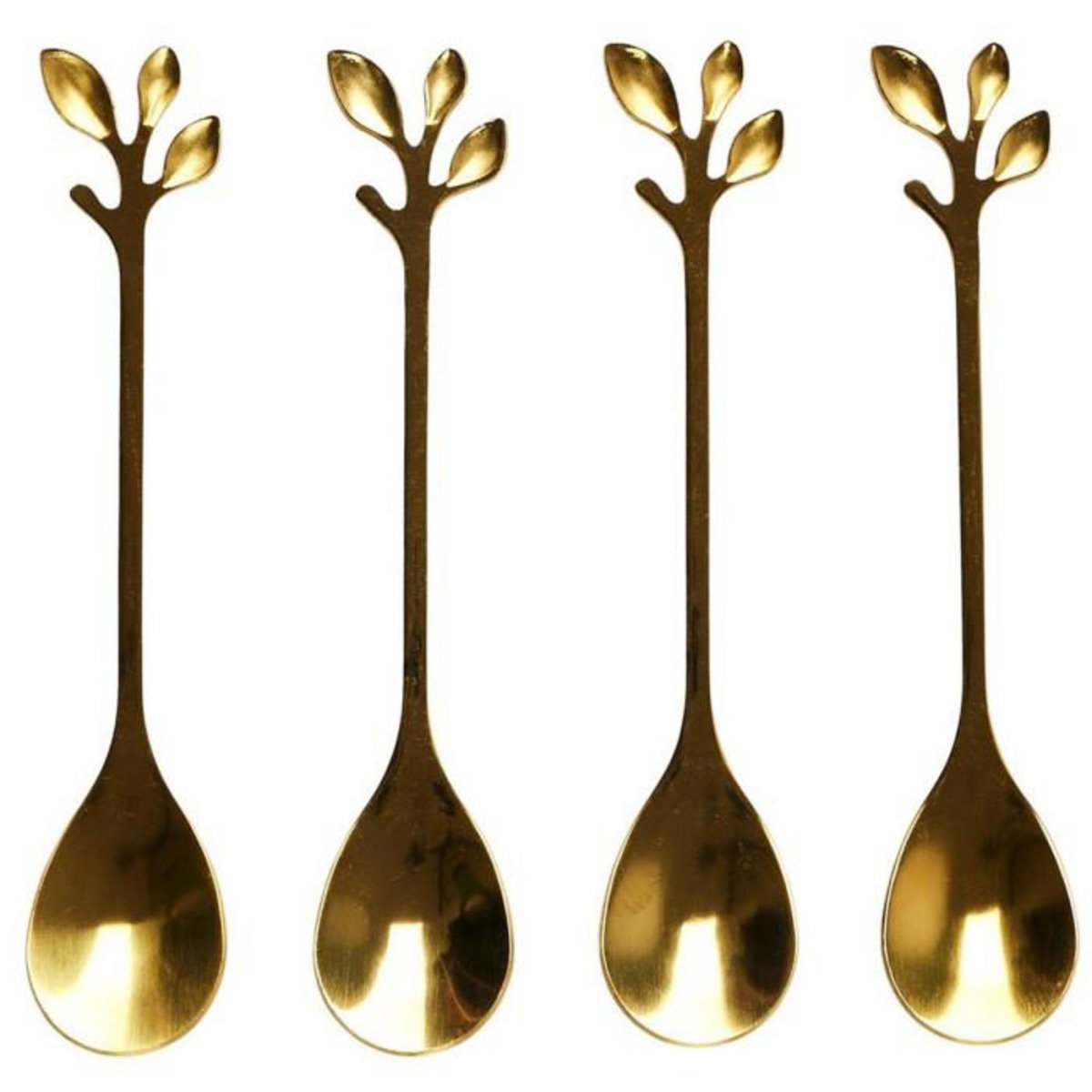 Paris Prix Lot de 4 Cuillères à Café  Feuille  11cm Or