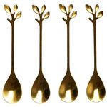 Paris Prix Lot de 4 Cuillères à Café  Feuille  11cm Or