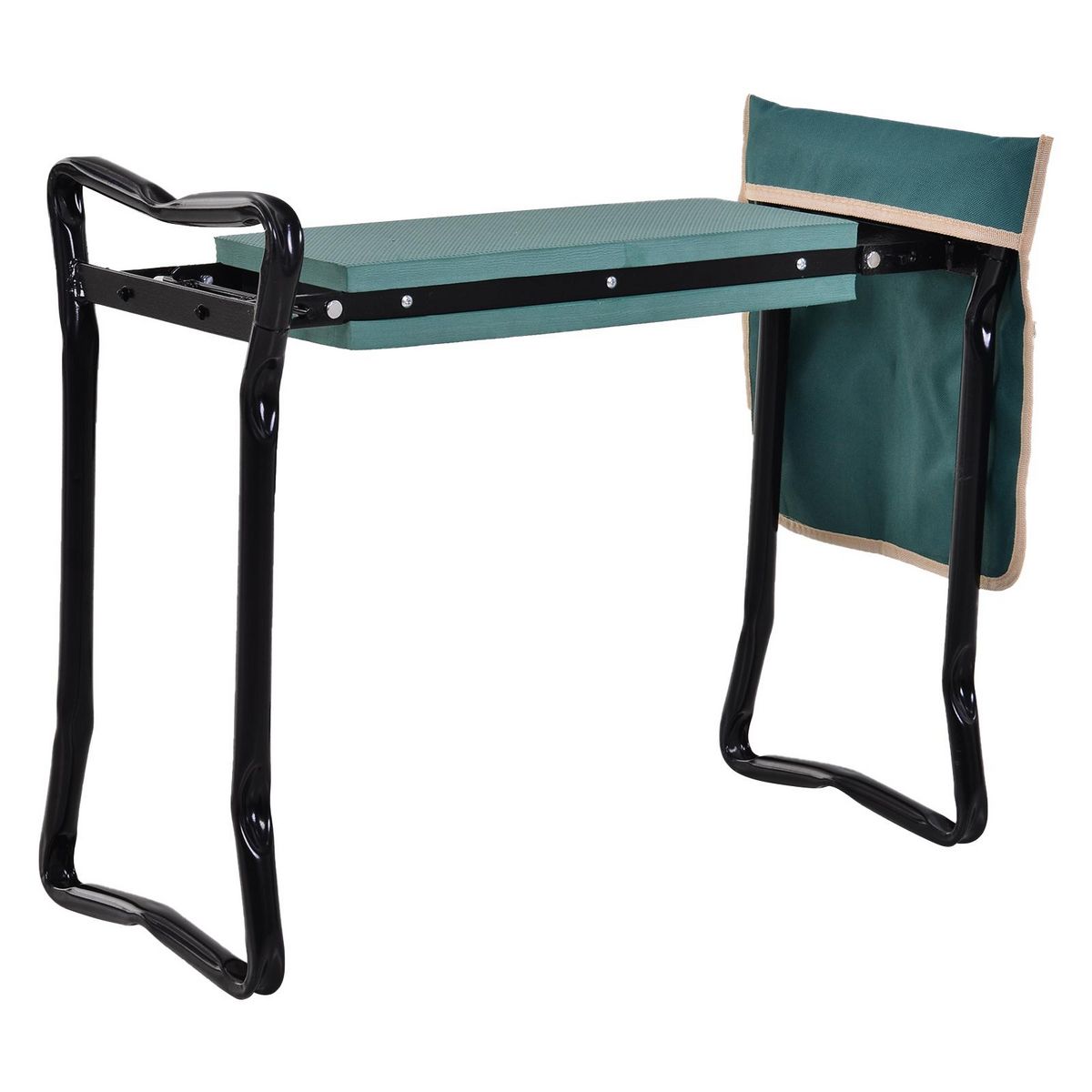 OUTSUNNY Tabouret de jardin pliable agenouilloir de jardin siège jardinage avec coussin pochette rangement outils vert