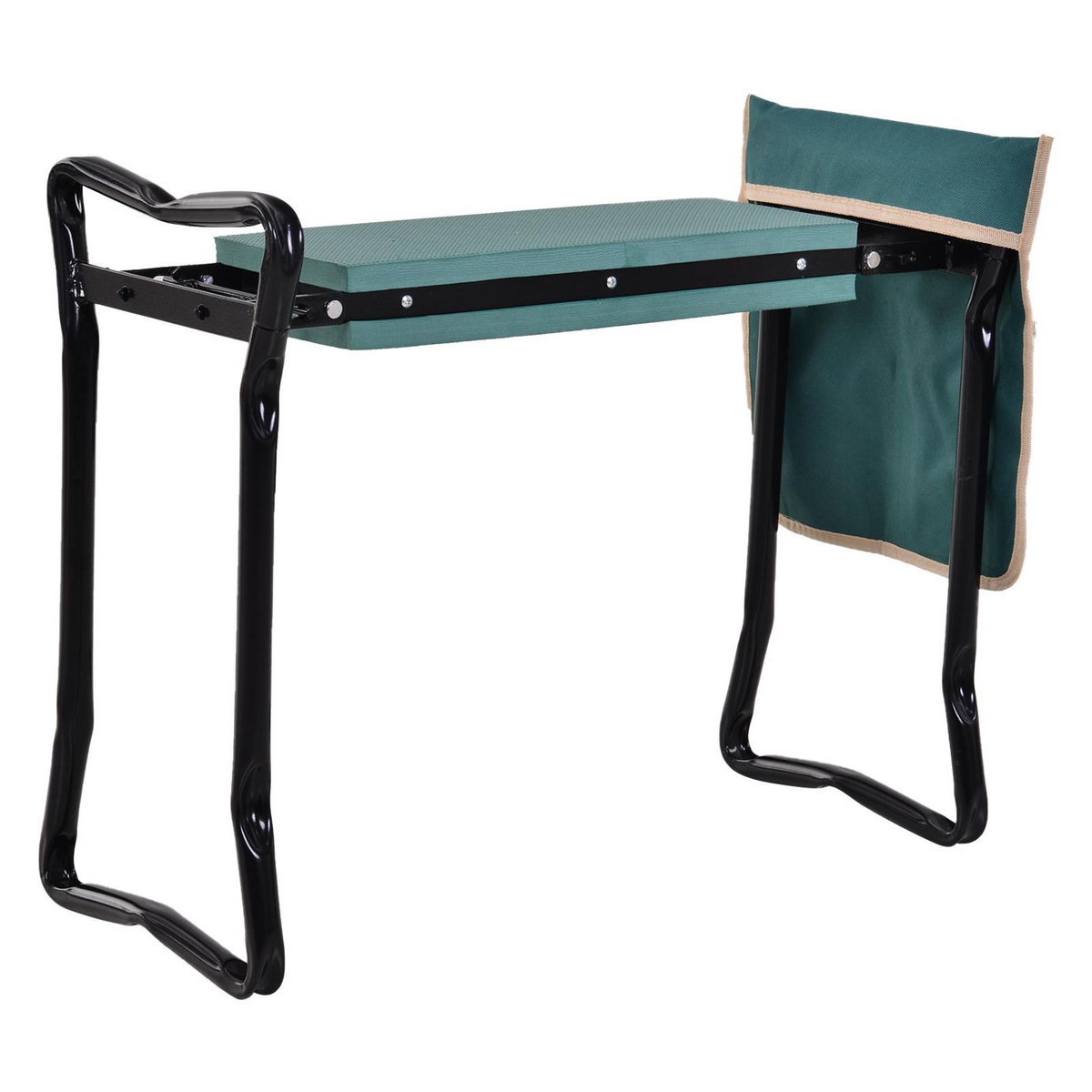 OUTSUNNY Tabouret de jardin pliable agenouilloir de jardin siège jardinage avec coussin pochette rangement outils vert
