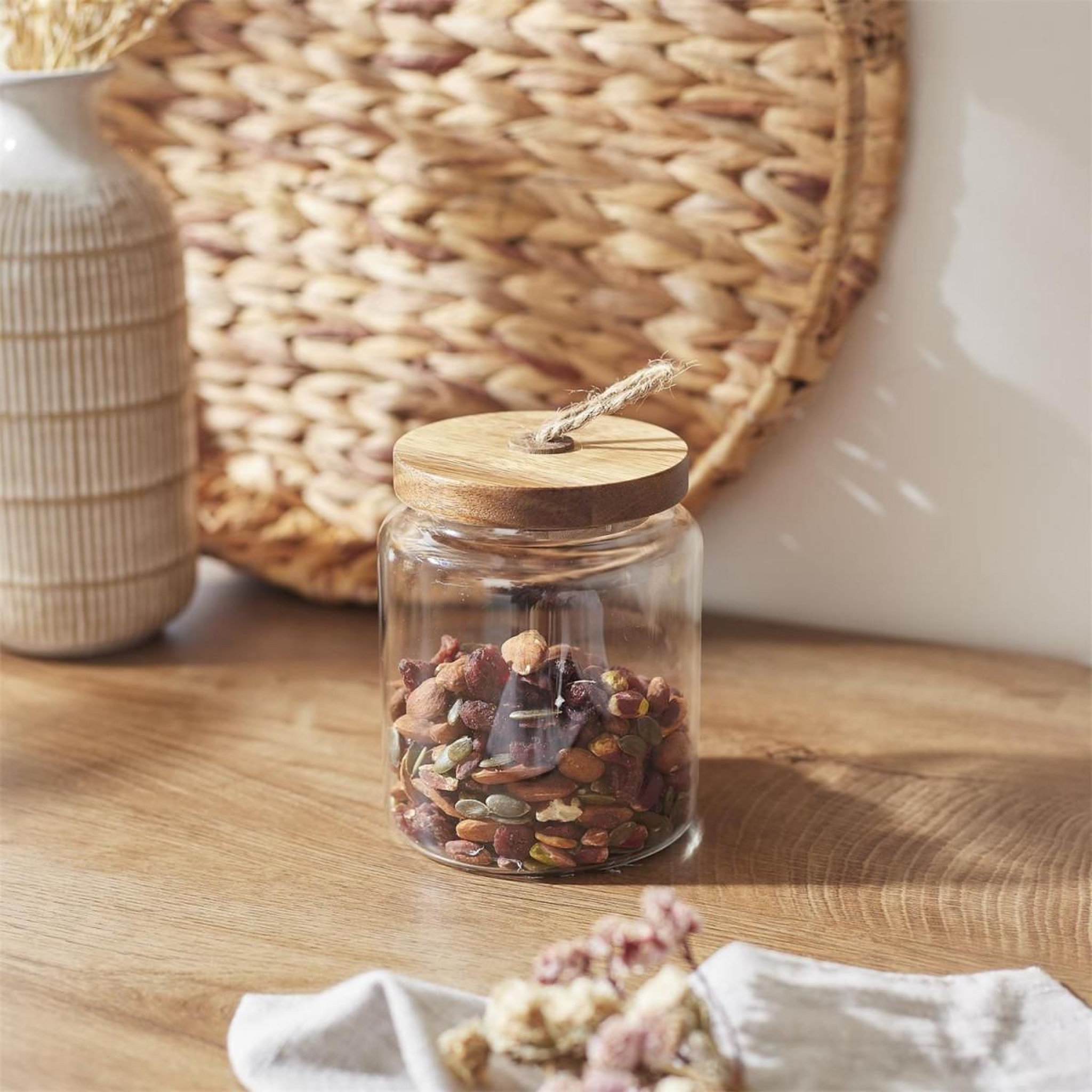 Voir la diapositive 2 : The Home Deco Factory Bocal de conservation  acacia  0,55l transparent