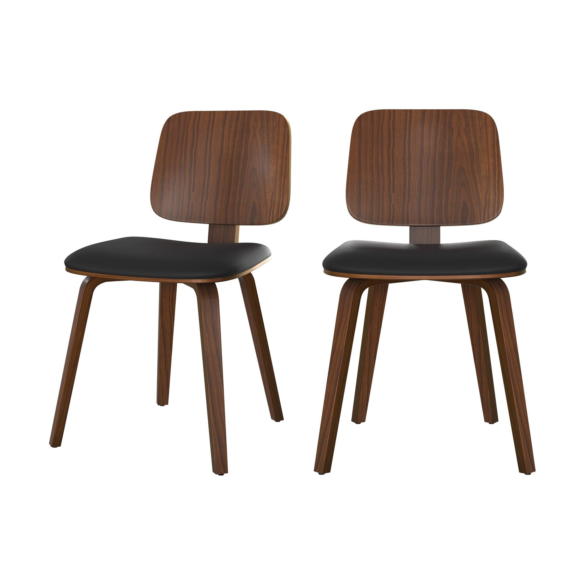 MAISON PAVANE Lot de 2 chaises en bois plaqué noyer et PU noir-Flow