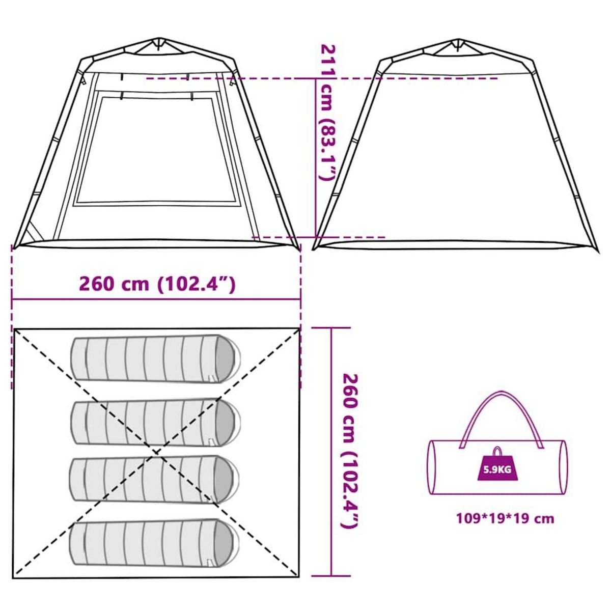 VIDAXL Tente de peche 4 personnes camouflage liberation rapide