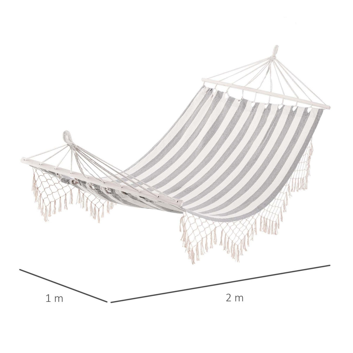 OUTSUNNY Hamac de voyage portable style hippie chic toile de hamac dim. 2L x 1l m coton polyester gris écru rayé