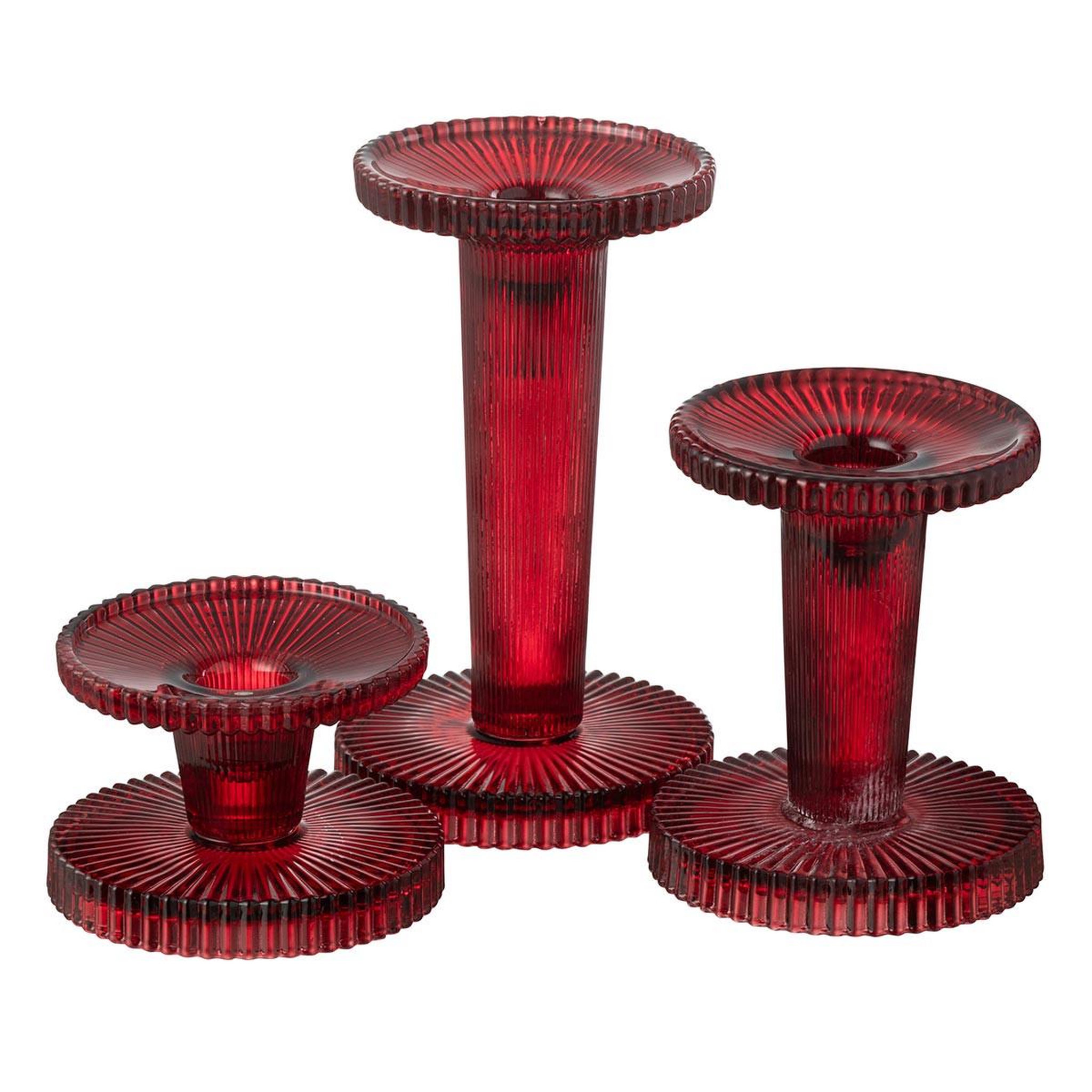 Voir la diapositive 2 : J-LINE Lot de 3 Chandeliers en Verre  Nelly  16cm Rouge