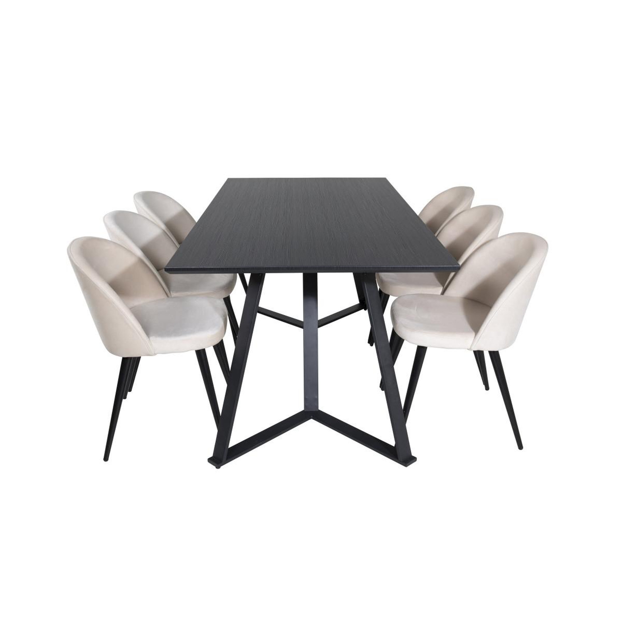 Voir la diapositive 2 : Paris Prix Ensemble table à manger & 6 chaises  marina & velvet  180cm noir & beige