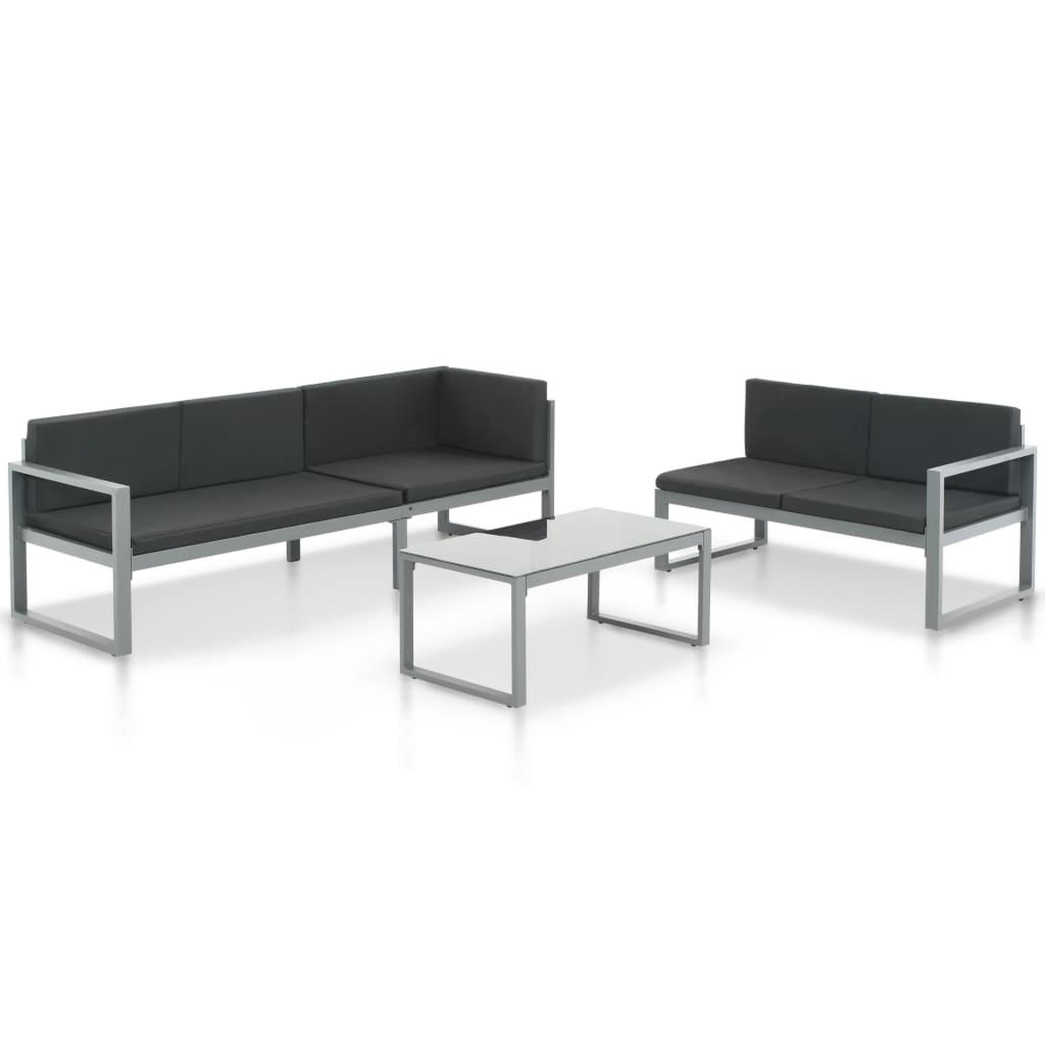 VIDAXL Salon de jardin 3 pcs et coussins aluminium noir