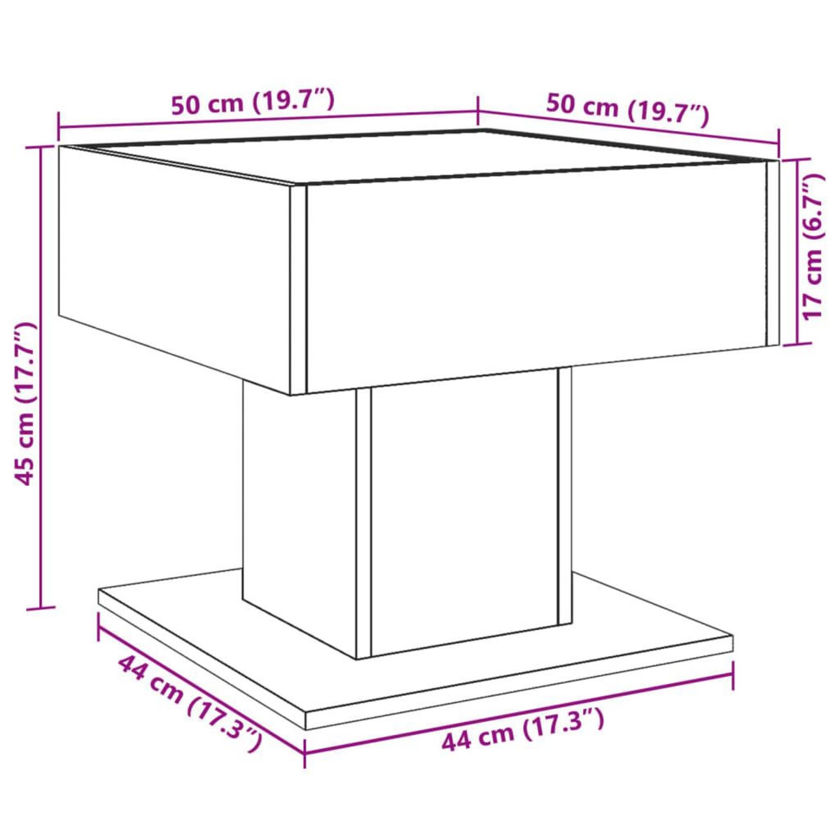 VIDAXL Table basse avec LED sonoma gris 50x50x45 cm bois d'ingenierie